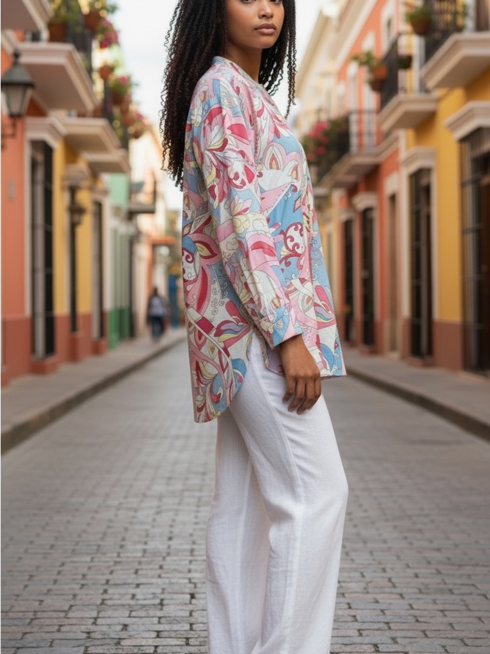 S- Zac & Rachel Pastel Floral Paisley Tunic - Pink & Blue